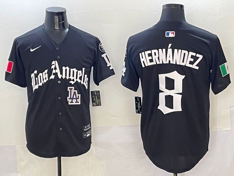 Men Los Angeles Dodgers 8 Hernandez Black Five generations Joint Name 2025 Nike MLB Jersey style 11